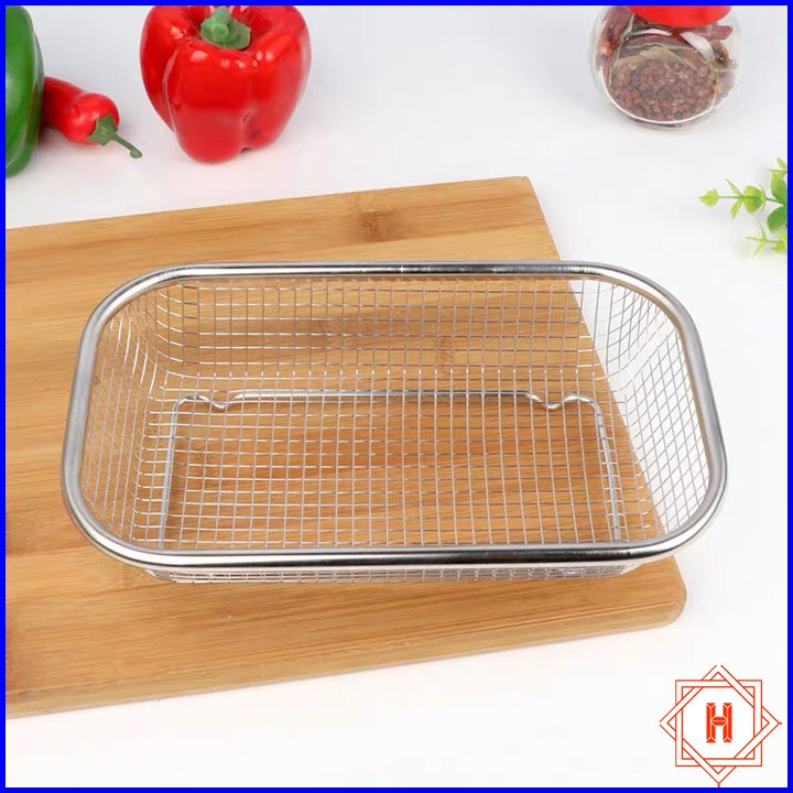 Bộ 2 rổ lưới bằng inox có đế đựng rau củ quả, đựng dụng cụ bền, sáng đẹp { H }