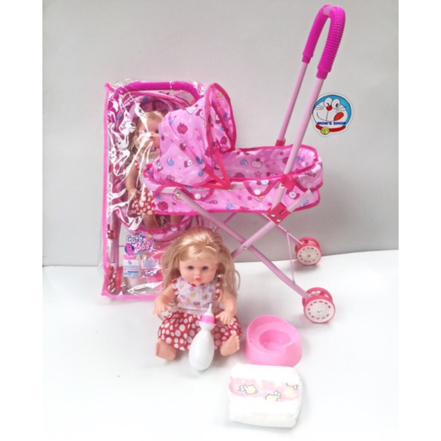 ✆☎❀Đồ chơi xe đẩy em bé cỡ đại và các phụ kiện bỉm, bình sữa, bô tè, biết khóc, nói, cười, đi vệ sinh