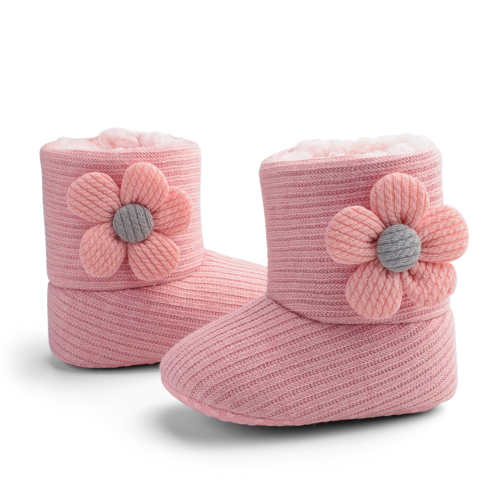 Giày Bốt Cotton Đính Hoa Giữ Ấm Mùa Thu Đông Cho Bé Gái 3-15 Tháng Tuổi