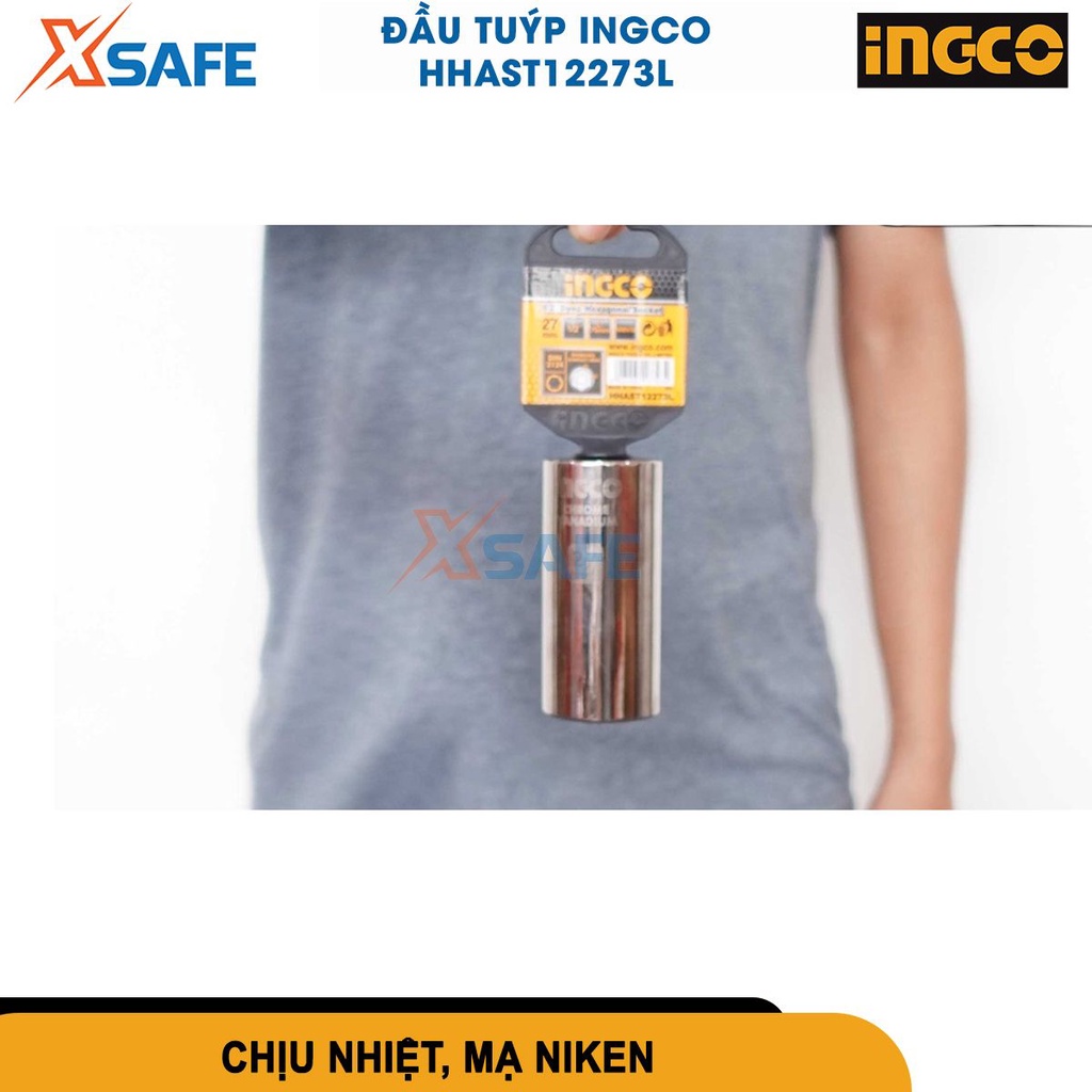 Đầu tuýp lục giác 1/2 inch đủ kích cỡ INGCO đầu khẩu lục giác thép Cr-V siêu cứng chống rỉ sét mở bulong ốc, đầu tiếp