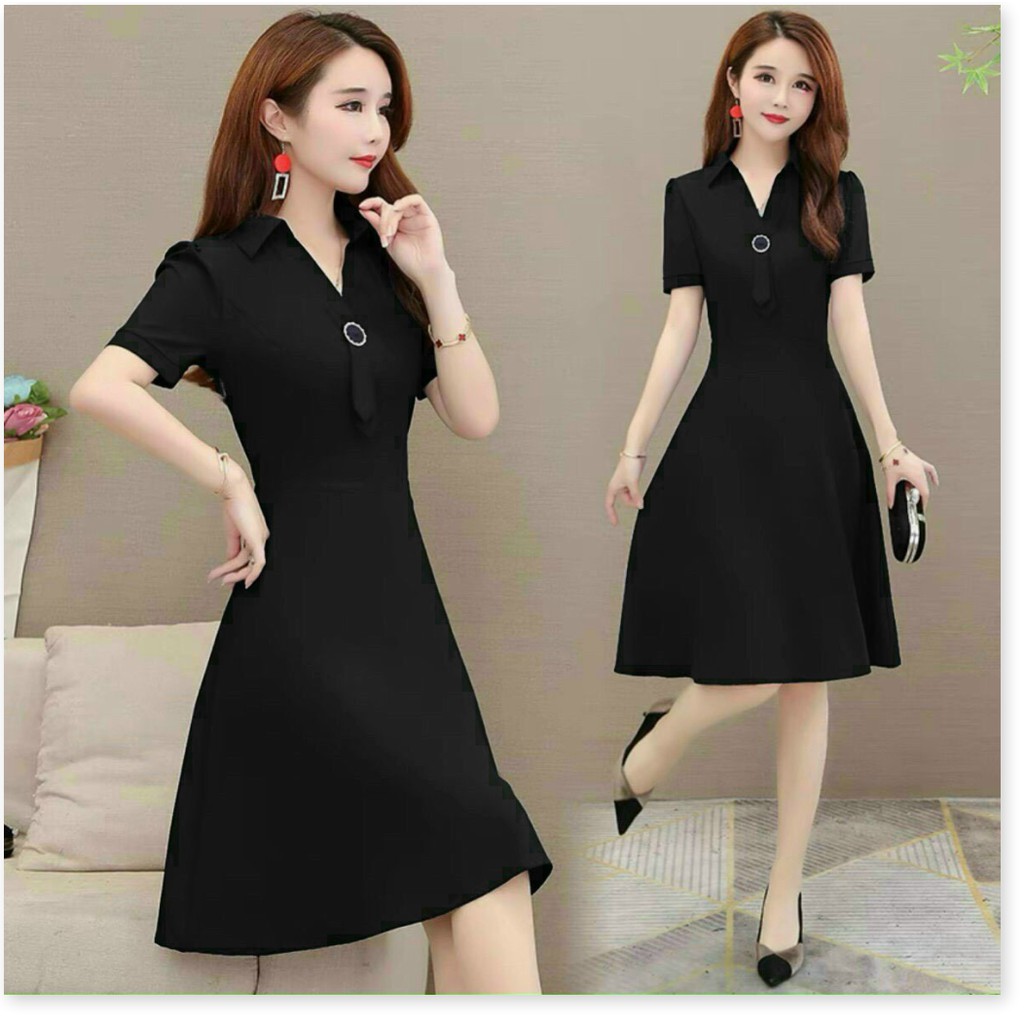ĐẦM NỮ PHỐI VẠT CỔ CÔNG SỞ DỊU DÀNG NỮ TÍNH CÓ ĐỦ SIZE