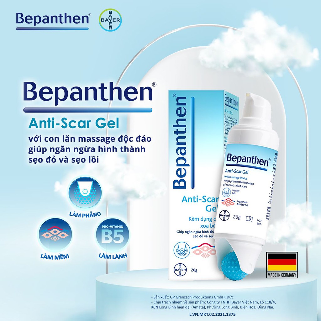 Gel Bepanthen Anti-Scar Kèm Dụng Cụ Xoa Bóp Giúp Ngăn Ngừa Sẹo 20g