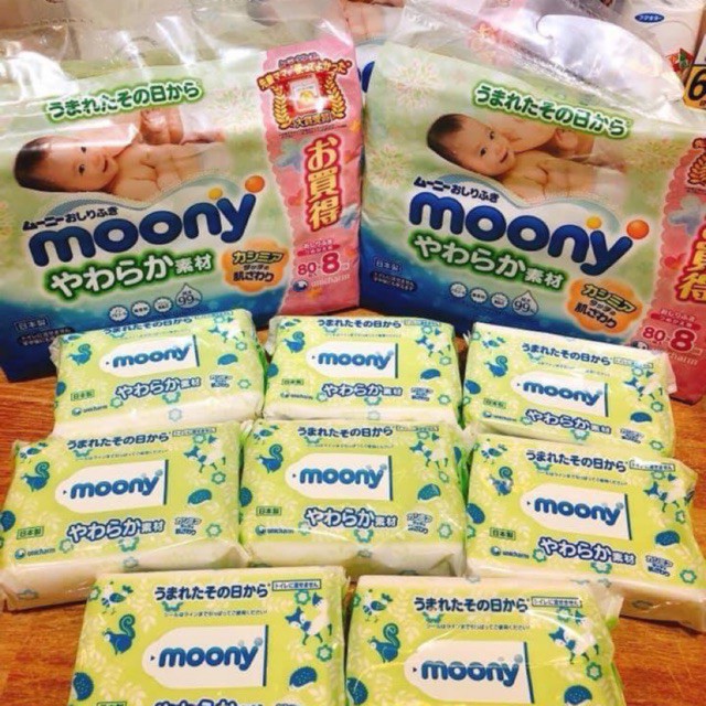 Combo 8 gói khăn ướt Moony - 80 tờ/gói