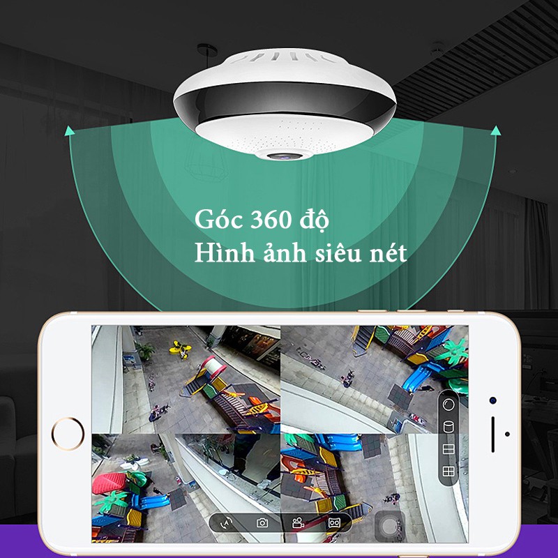 Camera không dây dùng chế độ wifi góc xem 360 độ để giám sát thông minh trong nhà dòng ốp trần quan sát mọi góc nhìn