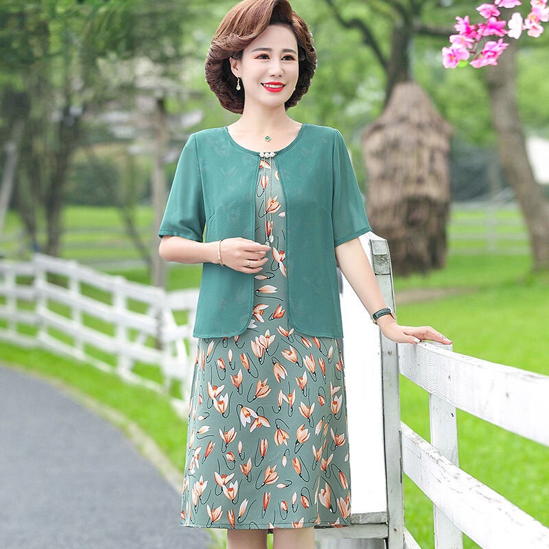 Đầm chiffon Dài Qua Gối Thời Trang Mùa Hè Cho Phụ Nữ Trung Niên