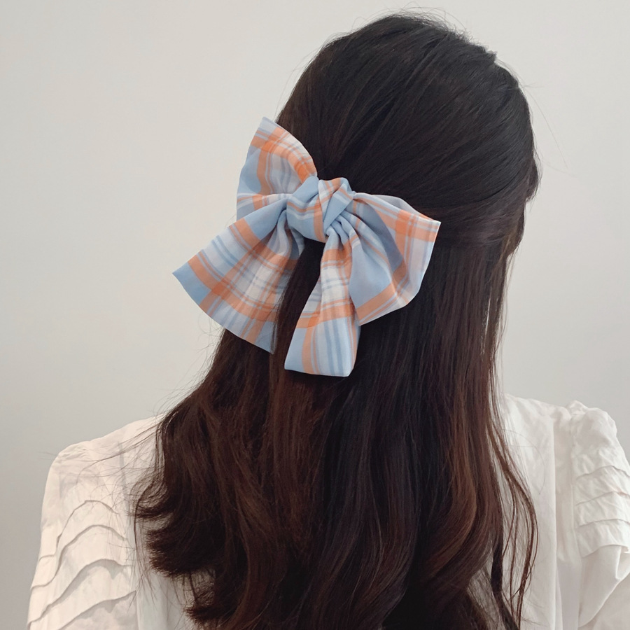 Kẹp Tóc Hình Nơ Xinh Xắn Dành Cho Nữ phong cách jk Kiểm tra Kẹp tóc Hàn Quốc Stripe
