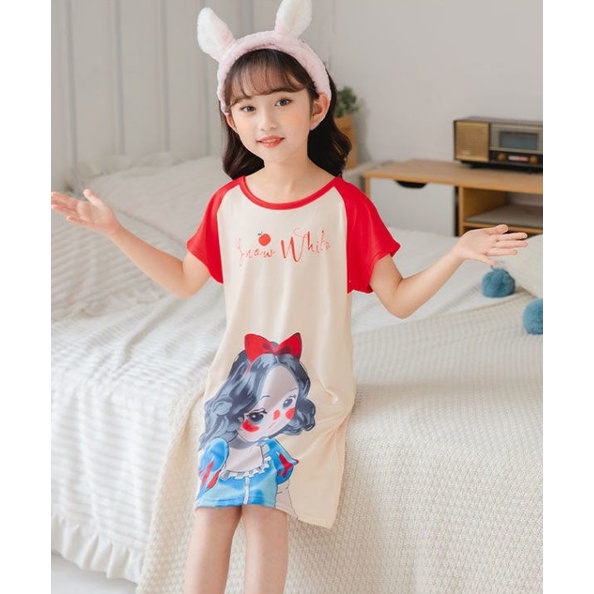 Đầm thun chữ A suông mịn mát mặc nhà, mặc ngủ họa tiết đa dạng cho bé gái các mẫu 1