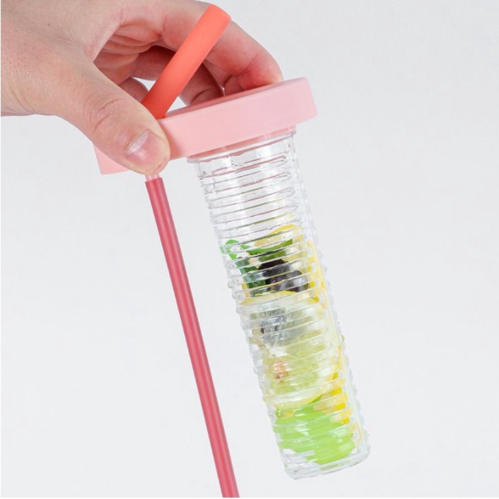 Oxygen072 Travel Water Bottle 700ml Juices Separation Nontoxic Portable Foldable Straw Thickened PC Ly nhựa 2 Lớp Lock