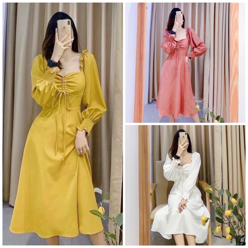 Đầm nhúng ngực tay dài 3 màu
