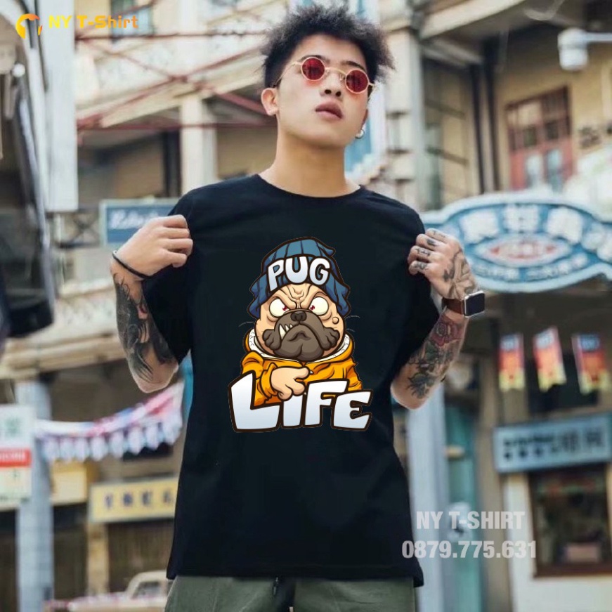 Áo Thun Tay Ngắn Nam Nữ Cotton In Hoạ Tiết Pug Life Size S-3XL Vải Dày Đẹp Form Áo Basic