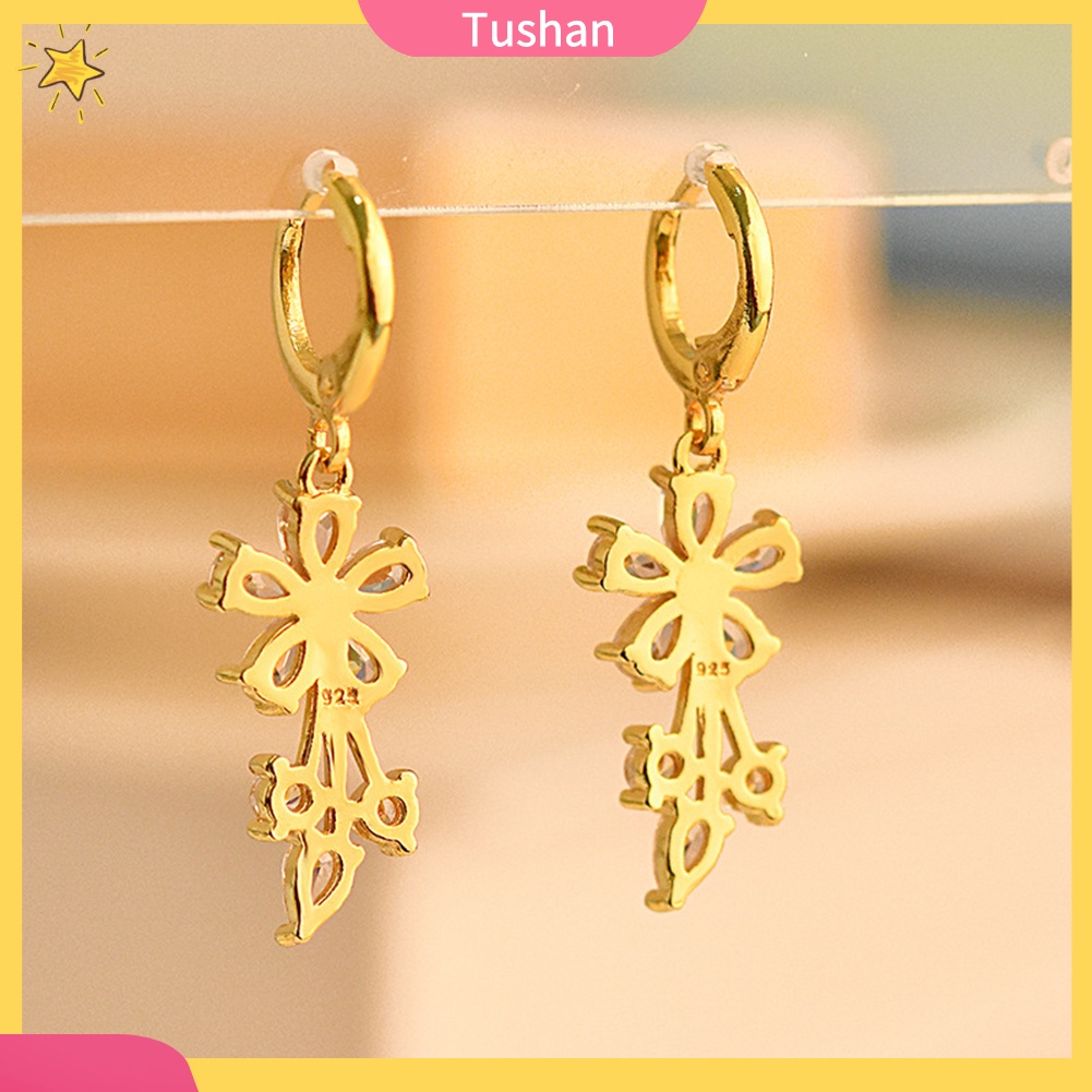 Khuyên tai hình hoa đính đá zirconia thanh lịch cho nữ