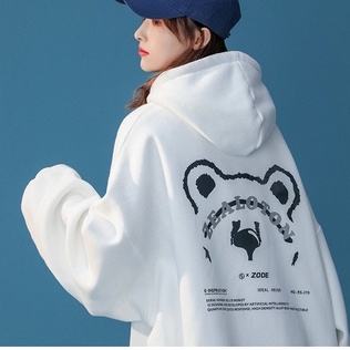 【ZHELIHANGFEI】Áo Hoodie Tay Dài Dáng Rộng In Hình Gấu Phong Cách Preppy