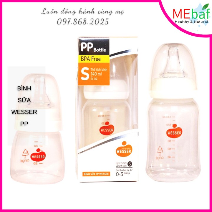 Bình Sữa Wesser PP 140ml - 250ml [Mẫu Mới]