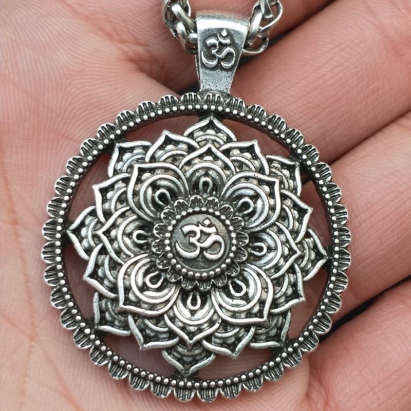 Ấn Độ Mandala Hoa mặt dây chuyền Vòng cổ Viking Mặt dây chuyền Mandala Trang sức