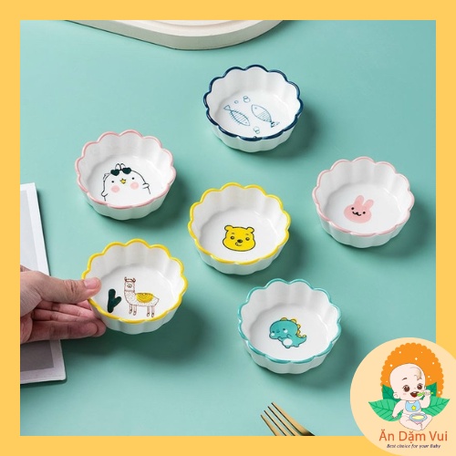 Đĩa sứ có viền sóng dễ thương dành cho bé ăn dặm, bát đĩa gốm sứ SAMI KIDS