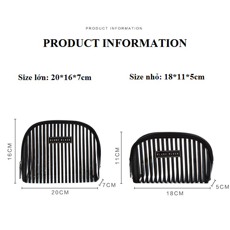 Túi mỹ phẩm [Free ship] sọc trong suốt, 2 khoá kéo trơn, đẹp, tiện lợi.