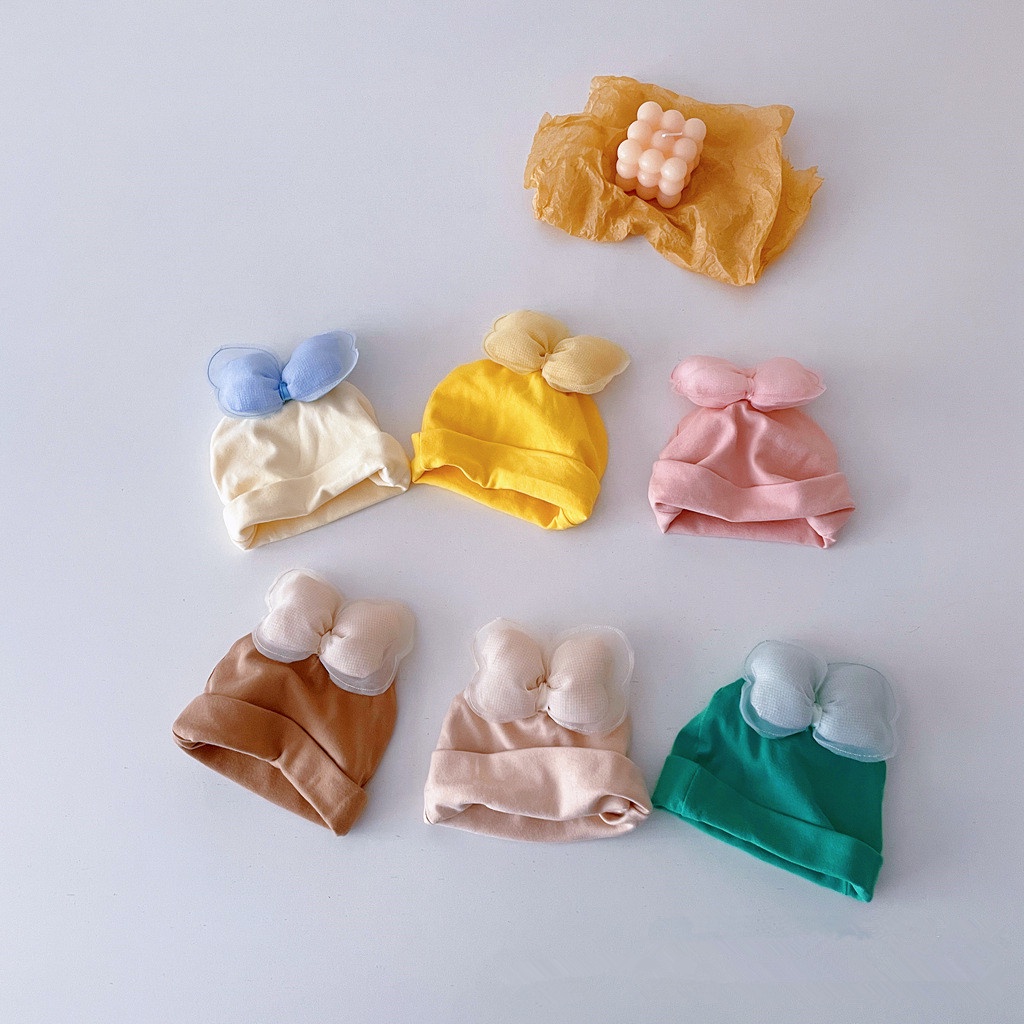 Mũ Cotton Phối Ren Đính Nơ 3D Dễ Thương Dành Cho Trẻ Nhỏ 0-1 Tuổi