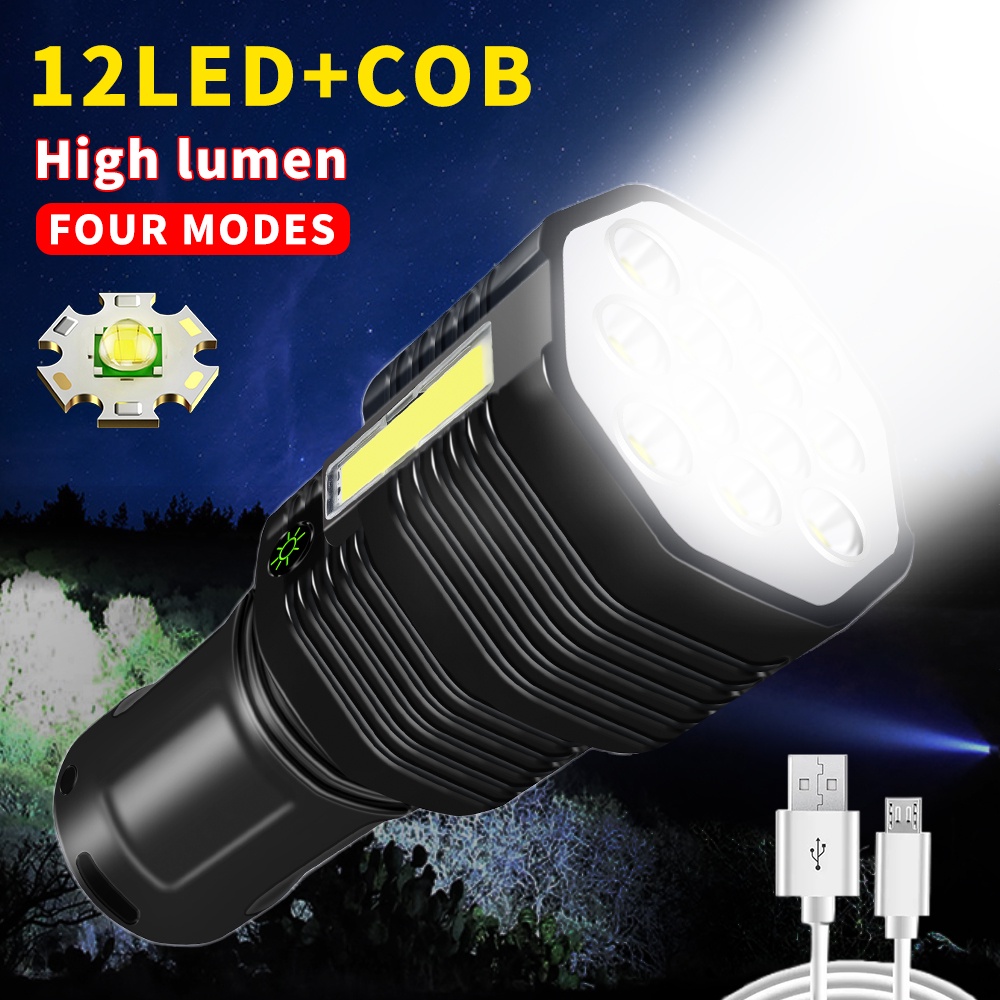Đèn Pin Cắm Trại 12 Bóng LED Sạc USB Chống Nước Chất Lượng Cao