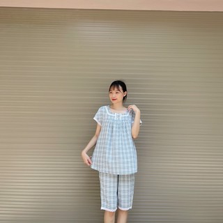 Đồ Bộ Bầu Mùa Hè Chất Thô Đũi Sọc Kẻ