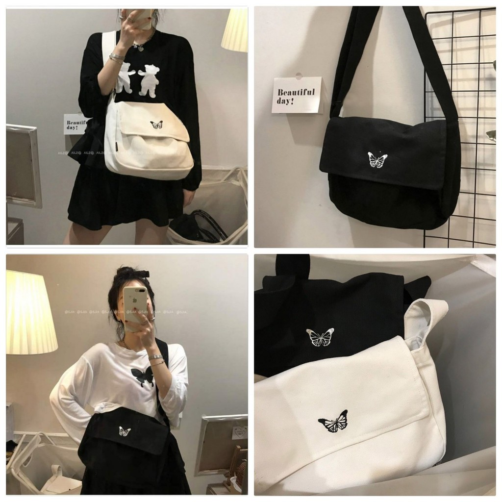 Túi Vải Tote In Hình Bướm 2 Màu cực dễ mix đồ  Unisex ⚡ Túi Tote ButterFly