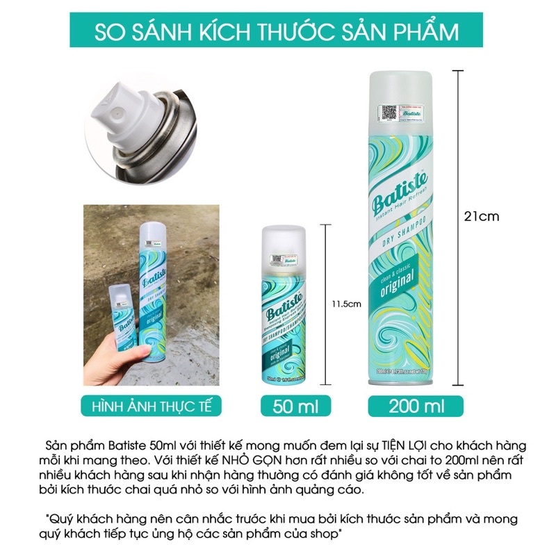 [Chính Hãng] Dầu Gội Khô Batiste Dry Shampoo Giúp Tóc Bồng Bềnh, Mềm Mượt 200ML - Wincy Mart