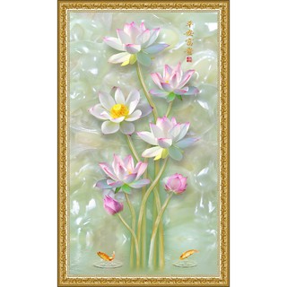 Tranh dán tường HD Hoa sen nền giả ngọc HUD0151K KT 60 x 100 cm