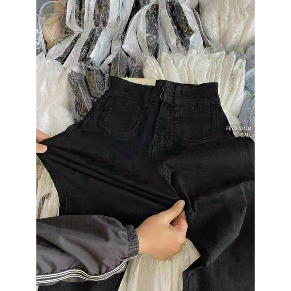 Quần Jean đen ôm sát đáy cao kèm 2 nút khoá TT0706