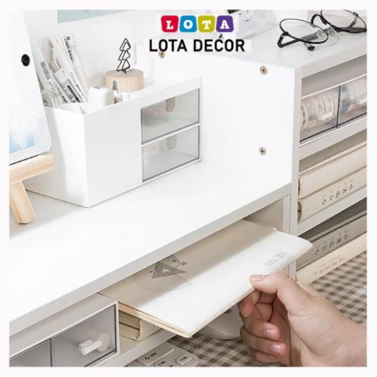 Combo kệ máy tính 2 tầng + Kệ sách 3 tầng màu trắng trang trí decor bàn học
