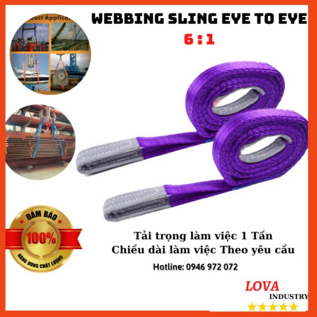 Dây Cáp Vải Cẩu Hàng Bản Dẹp 1 Tấn 2 đầu mắt Hệ Số An Toàn 6 : 1 - Lova industry