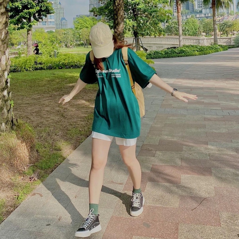 Áo Thun Eighteen Xanh Lá Tay Lỡ Form Rộng Unisex - Xưởng Sỉ Thun