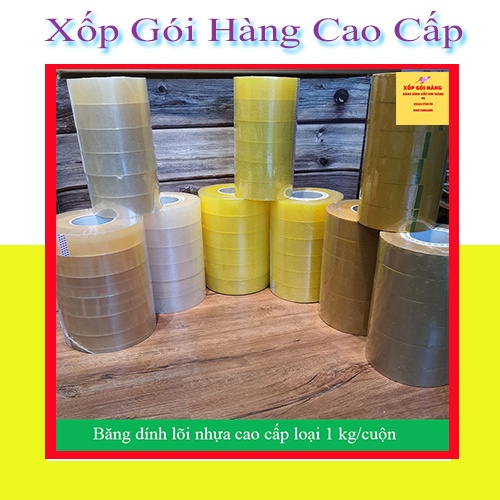 Băng dính,băng keo lõi nhựa mỏng 1kg/cuộn (trắng trong,vàng chanh, nâu đục)