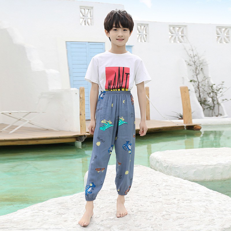 Quần Dài Thể Thao Vải Cotton Mỏng Dáng Rộng Chống Muỗi Phong Cách Hàn Quốc Cho Bé