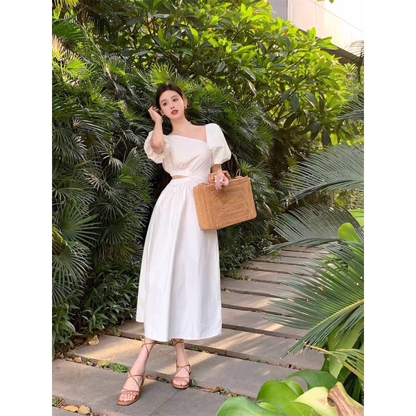 Váy midi hở eo phong cách nữ tính sống ảo cực xinh