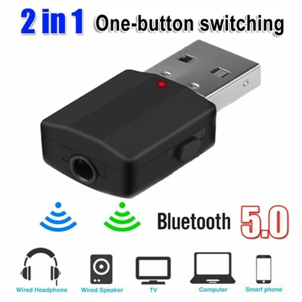 USB Thu Phát Tín Hiệu Âm Thanh Bluetooth 5.0 Mini 2 Trong 1 Đầu Cắm 3.5mm Tiện Dụng