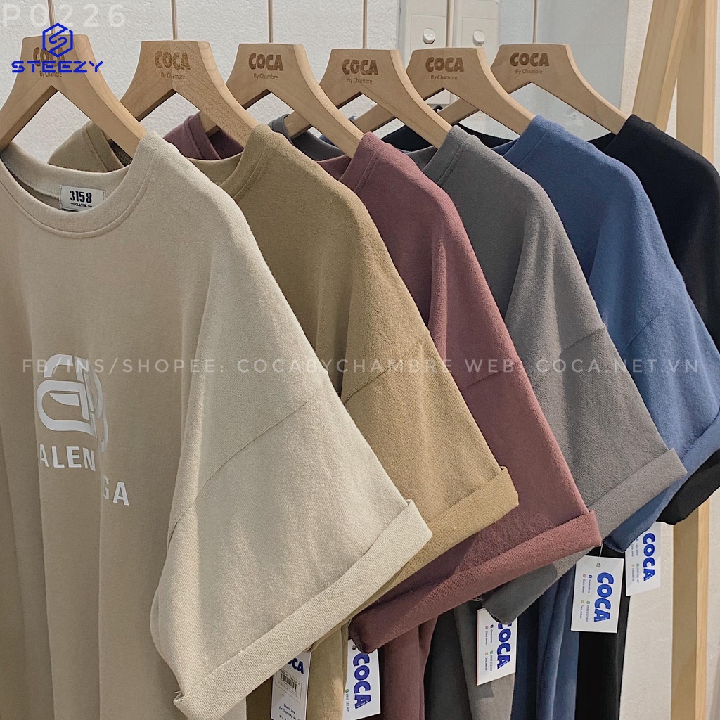 [P0226] Áo thun cotton mặt lông dày in chữ B A L E N  phản quang form rộng (Có sẵn/Ảnh Thật)