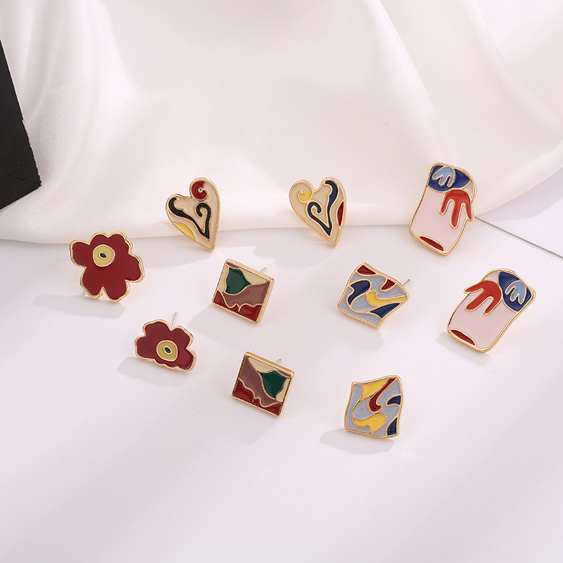 Bông Tai Mạ Bạc 925 Hình Trái Tim Sơn Dầu Độc Đáo