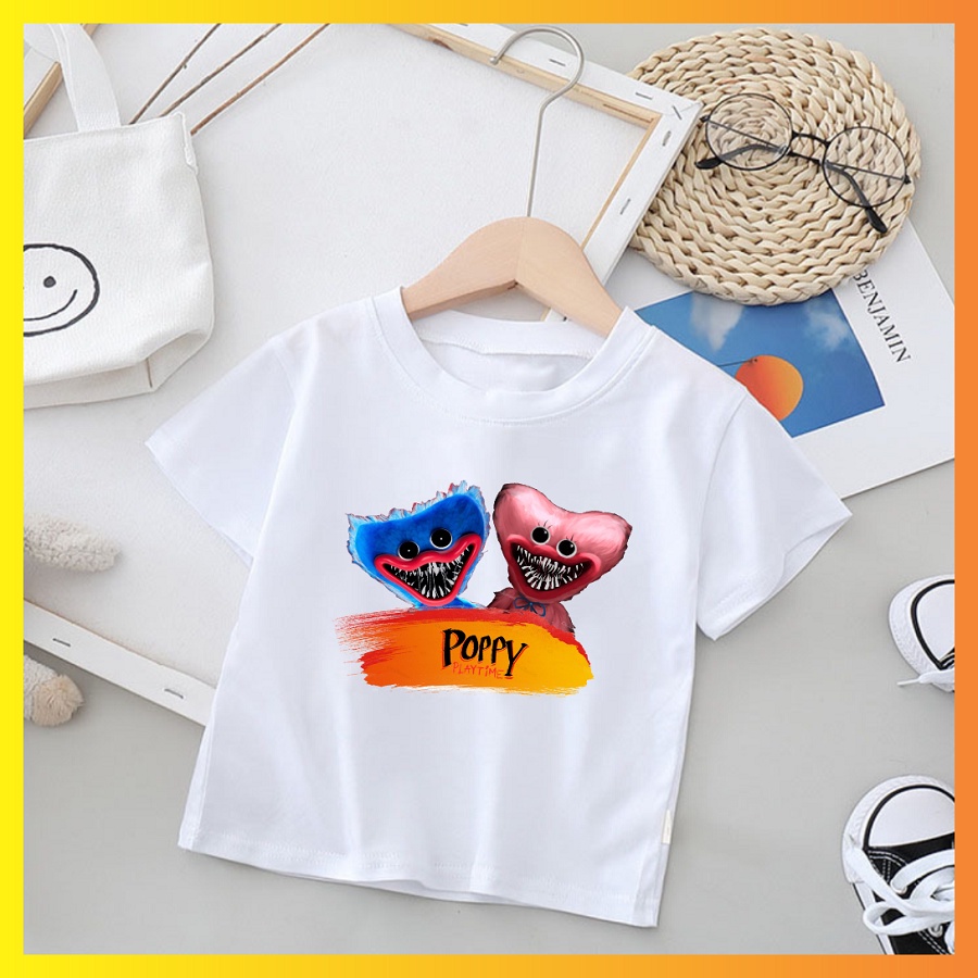 Áo thun Huggy Wuggy TShirt Poppy Playtime áo phông gia đình cặp đôi màu trắng có size cho bé trai bé gái