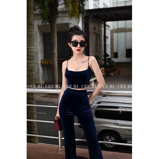 ( ẢNH THẬT - CHỤP BỞI CEE RI ) Set áo crop + quần ống loe nhẹ hack dáng