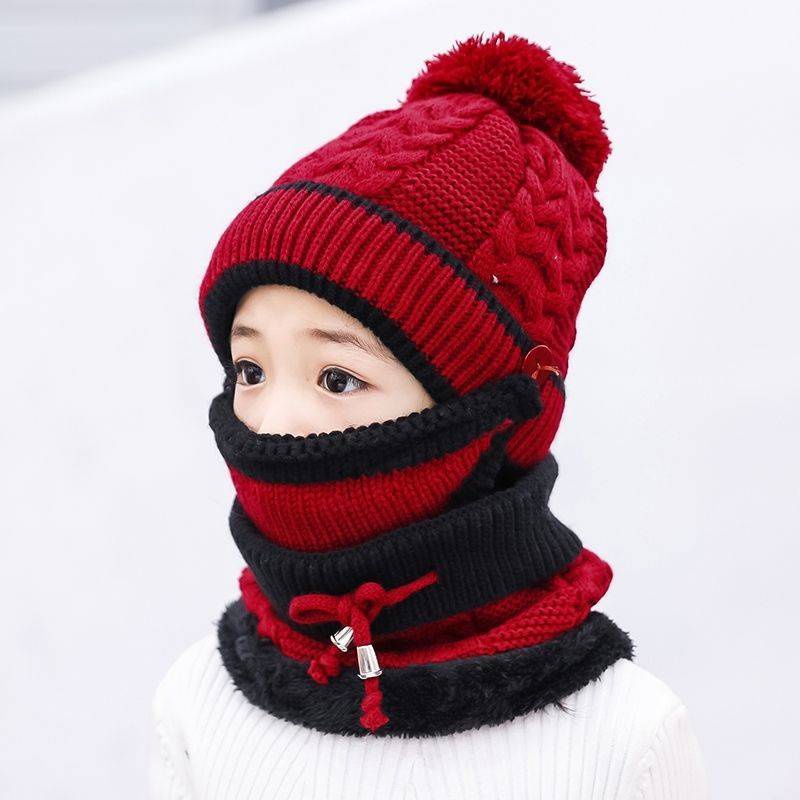 Mũ Len Cho Bé Bộ đồ hai mảnh khăn quàng cổ và khẩu trang cho trẻ em cùng với mùa đông nhung