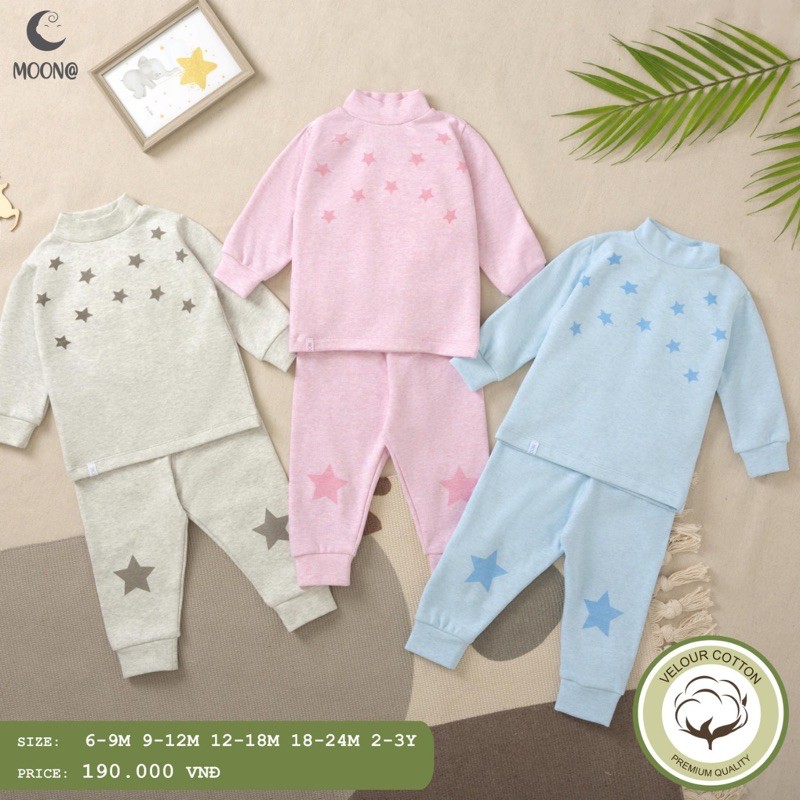 Bộ nỉ nhung cổ 3cm Moon@ cho bé trai/bé gái