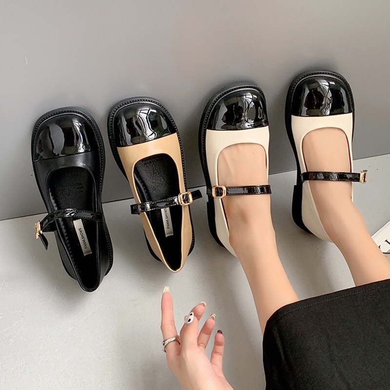 Giày búp bê dây cài chất da mềm, giày nữ dáng lolita đáng yêu dễ phối đồ mã V1