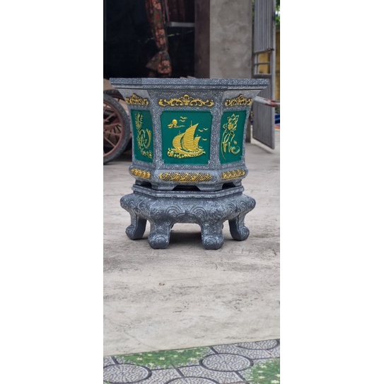 Khuôn đúc chậu lục giác 58 Việt Nam(Tặng búa cao su + chốt nhựa) hoạ tiết Phúc Lộc Thọ xen kẽ Thuyền Thuận Buồm Xuôi Gió