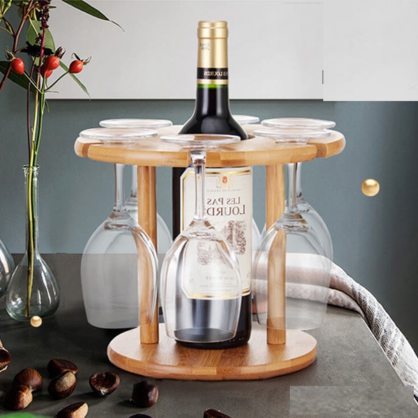 Kệ Đựng Chai Rượu Kết Hợp Để Ly Tiện Lợi, Kệ Rượu Kich Thước 24x24x17 cm - Gỗ Cao Su Bền Đẹp - Gỗ Đức Thành 27041K
