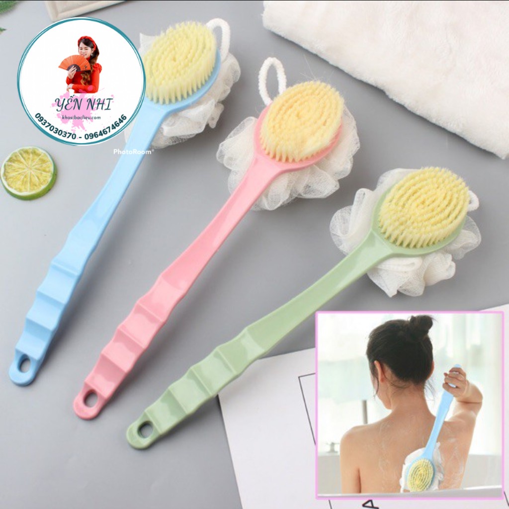 Cây cọ tắm có bông tắm chà lưng tạo bọt 2 mặt cán dài cầm tay