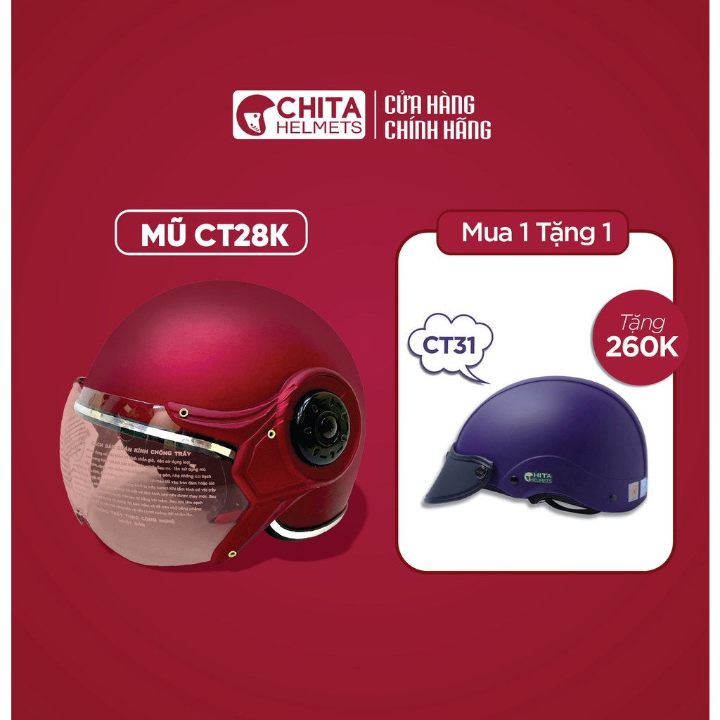 Mũ Bảo Hiểm CHITA CT28 Kính Loại Trơn Nhiều Màu Thời Trang