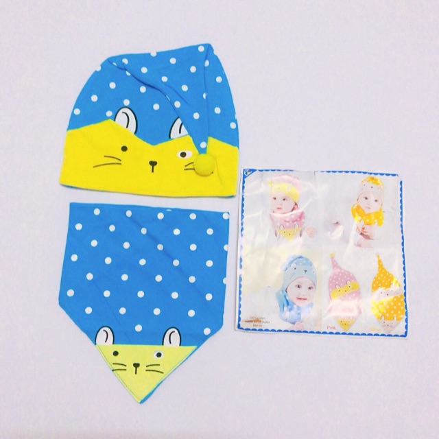 SET KHĂN + MŨ CHẤM BI CHO BÉ TỪ 3TH - 3T(MẪU 6)