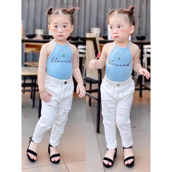 Quần Kaki Cho Bé , Quần Dài Rách Gối Co Giãn 2 Màu Đen - Trắng Cho Bé Trai,Bé Gái