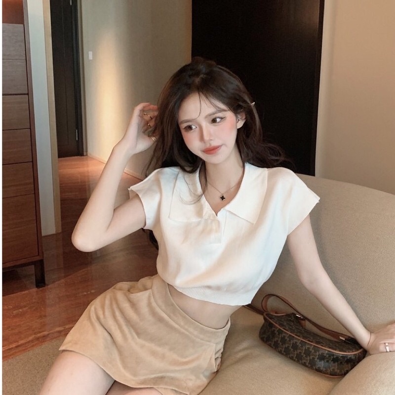 Áo croptop polo nữ tay ngắn thời trang Hàn Quốc