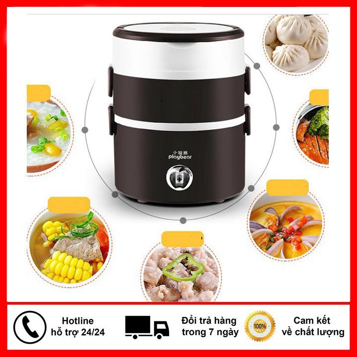 ⚡️Rẻ Bất Chấp ⚡️Hộp cơm hâm nóng 3 tầng cắm điện inox, hộp cơm 3 tầng ủ cơm tự động