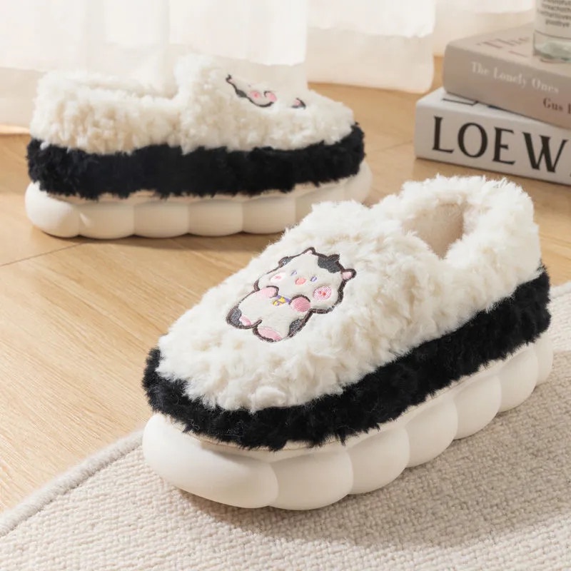 Dép bông RENBEN đi trong nhà đế dày chống trượt thời trang thu đông dễ thương cho nữ